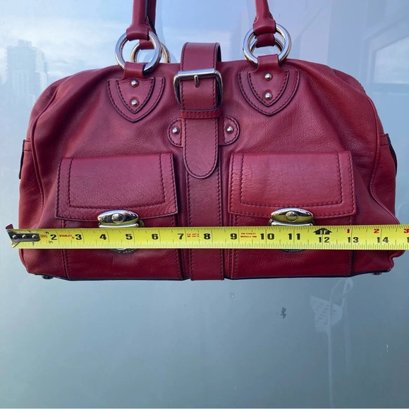 MARC JACOBS Handbag Deep Red Double Pockets Leather Silver Hardware Satchel - Picture 5 of 16